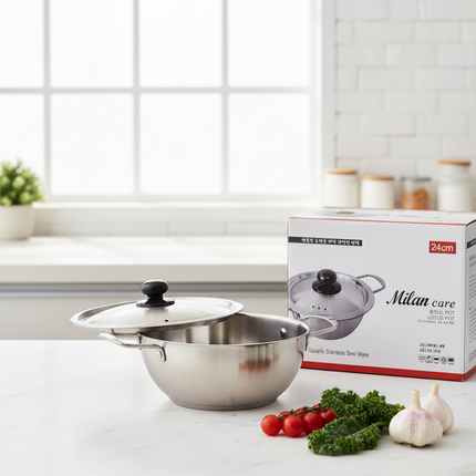 "Milan Care" Lotus Pots - Lightweight Stainless Steel Pots - 3 Sizes (18cm/7.1", 20cm/7.9", 24cm/9.4")
