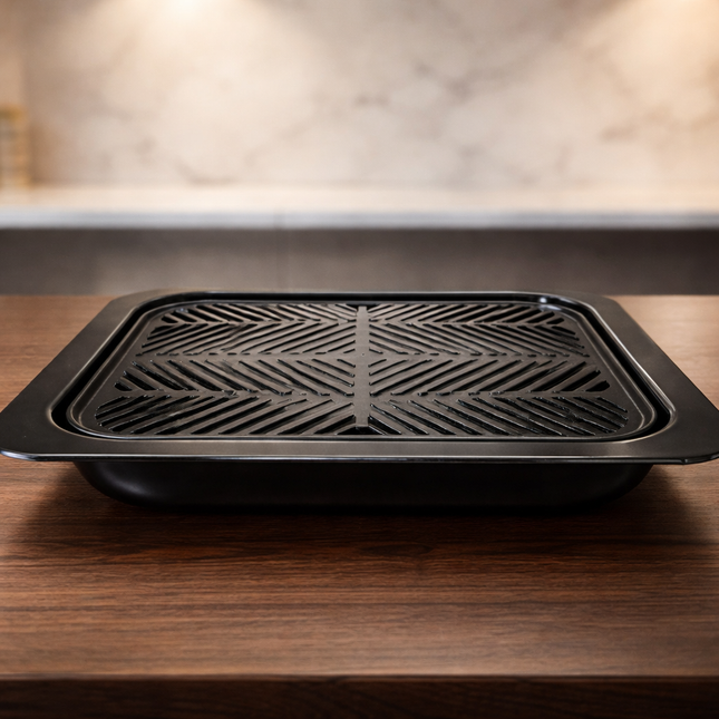 JoyLife Square Multi-Grill BBQ Pan Set 36 x 30cm (14.2" x 11.8") - Water-Channel Smokeless Grill with Lifting Tool - Made in Korea