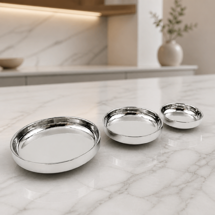 Double-Walled Stainless Steel Side Dish Plate, Korean Banchan Plate, 3 Sizes