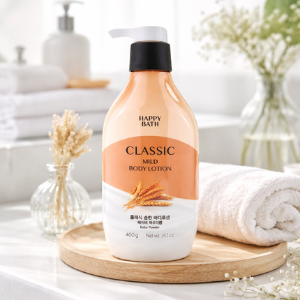 Happy Bath Classic "Mild" Body Lotion (Baby Powder Scent) - 400g / 14.1oz - Made in Korea