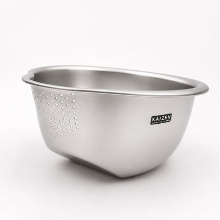 Stainless Steel Rice Washing & Draining Bowl with Textured Bottom Strainer - 10.6" x 9.4" (27 x 24 cm)
