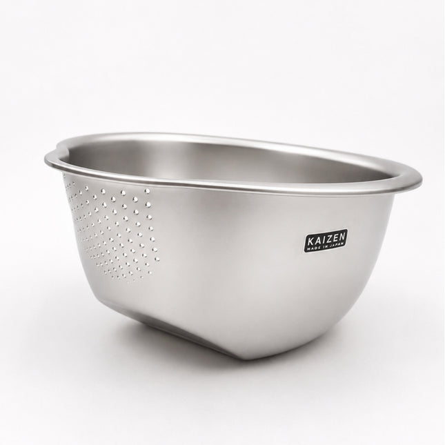 Stainless Steel Rice Washing & Draining Bowl with Textured Bottom Strainer - 10.6" x 9.4" (27 x 24 cm)