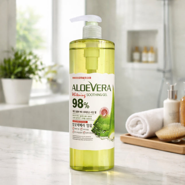 White Organia Good Nature 98% Aloe Vera Whitening Soothing Gel (Pump Bottle – 400g / 13.5 fl oz) – Made in Korea