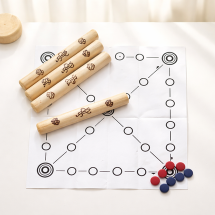 Traditional Korean Yutnori Folk Game Set (4 Yut Sticks, Game Board, 8 Playing Pieces)