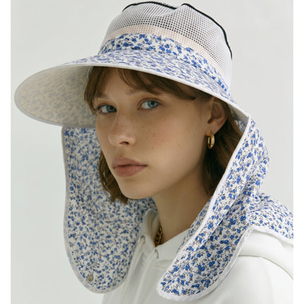 Floral Mesh Sun Cap – Wide Brim Sun Hat with Full Neck Coverage, Adjustable Chin Strap, Stretch Fit (4 Colors)