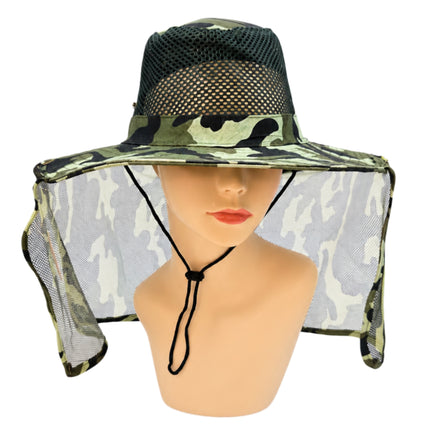 Camouflage Safari Mesh Sun Hat – Wide Brim Sun Hat with Mesh Neck Guard, Breathable Mesh Crown & Adjustable Chin Cord (4 Colors)