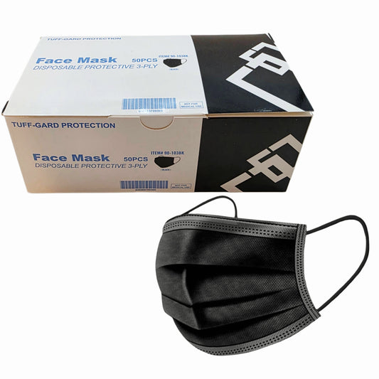3-Ply Disposable Face Masks (Black) "Dental-type" - Box of 50 pcs