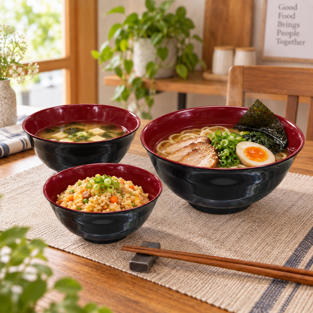 Red & Black Melamine Soup & Serving Bowl – 3 Sizes (6", 6.5" or 7")
