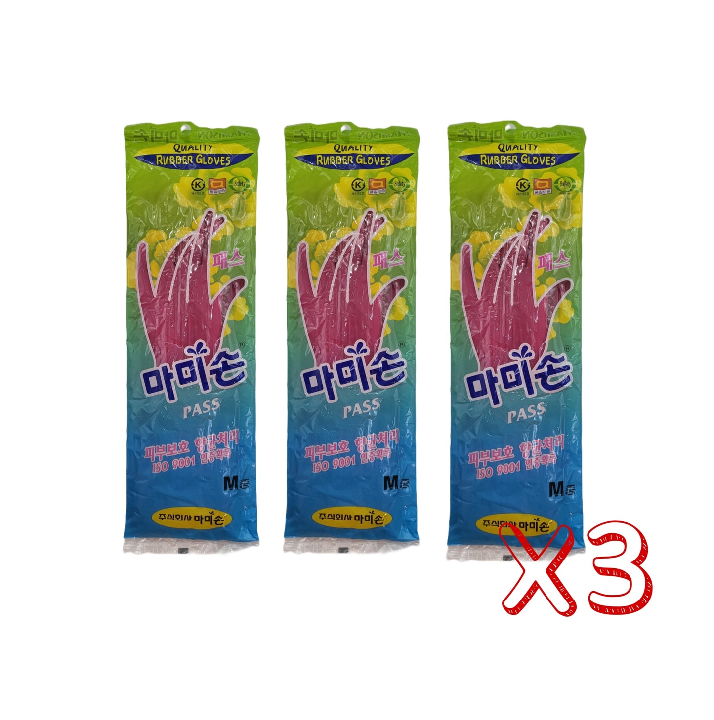 3-pack Mamison Rubber Dishwashing Gloves "Medium" - Made in Korea