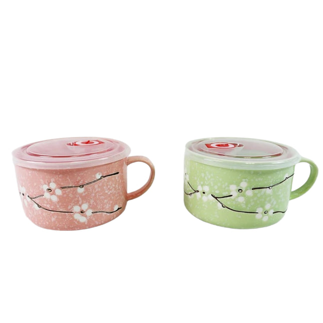 Home Art Ceramic Ramen & Food Bowl with Lid and Handle (Microwave/Freezer Safe)